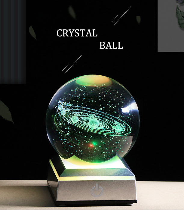 Crystal Solar System Planet Globe, 3D Space Ball with LED Light Base