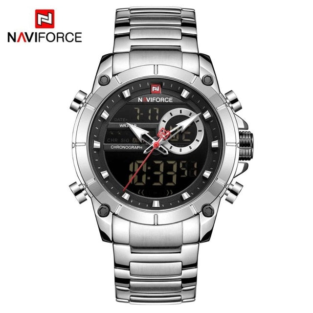 NAVIFORCE Men Wrist Watc,h Gold Quartz Steel Waterproof Dual Display Male Watch