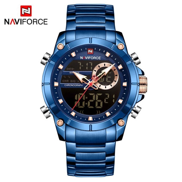 NAVIFORCE Men Wrist Watc,h Gold Quartz Steel Waterproof Dual Display Male Watch