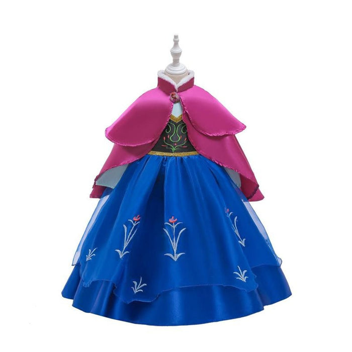 Superb Girls Anna Elsa Dress Fancy Princess Anna Costume Summer Dresses for Girls Fairy Frock Anna Dress Up with Rose Cape