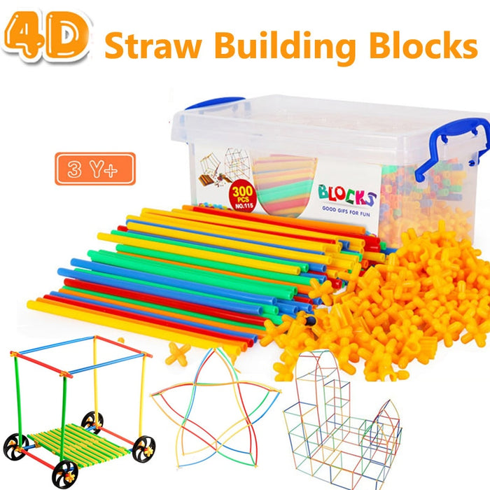 4D Straw Building Blocks Tunnel Shaped Stitching Inserted Construction Assembling Blocks Toys