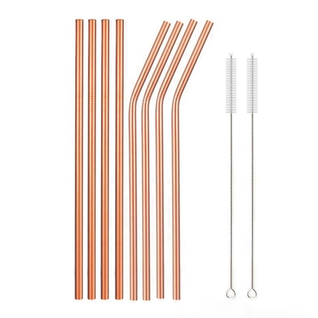 Eco Reusable Metal Straws Set with Cleaner Brush