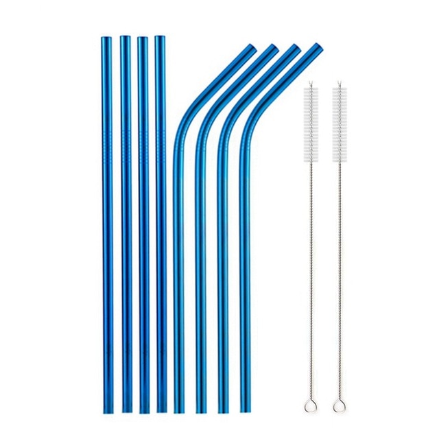 Eco Reusable Metal Straws Set with Cleaner Brush