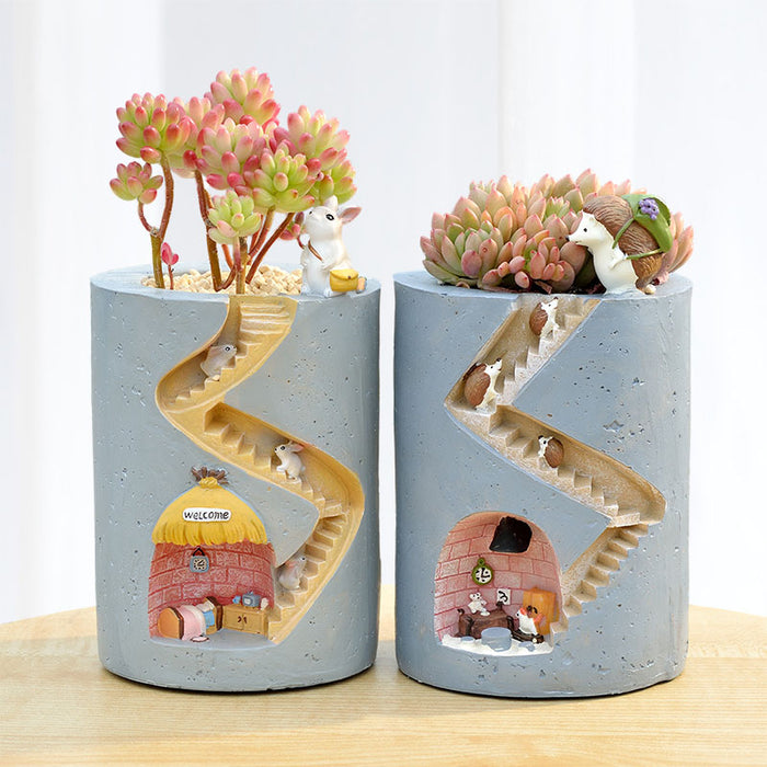 Creative Animal Resin Flowerpot,  Rabbit Hedgehog Decorative Pot