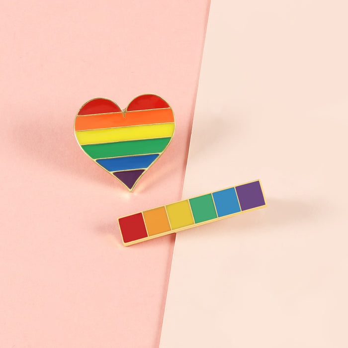 LGBT Flag Rainbow Heart Brooch Peace and Love Enamel Pins Clothes Bag