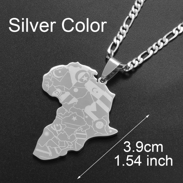 Silver/Gold Color Africa Map Pendant, Chain Necklaces African Maps Jewelry, for Women/Men