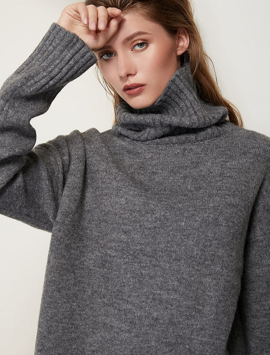 Autumn-Winter Women Knitted Turtleneck, Wool Sweaters, Casual Pullover