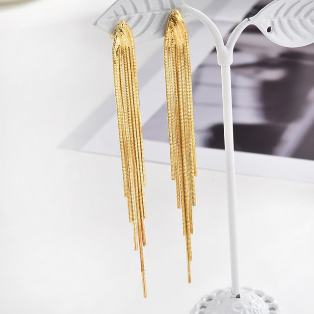Vintage Gold Color Bar Long Thread amazing looking earrings glossy thread lavish for women