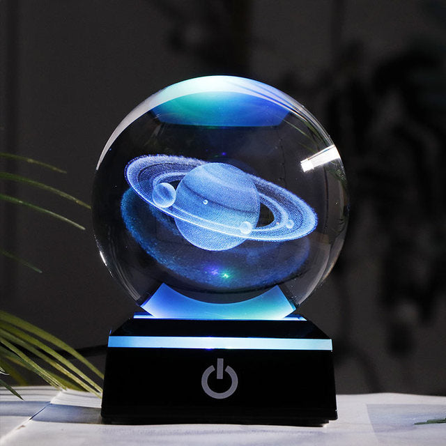 Crystal Solar System Planet Globe, 3D Space Ball with LED Light Base