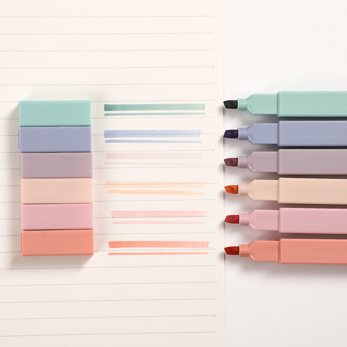 6pcs/set Soft Tip Highlighter, Light Color Marker Pen
