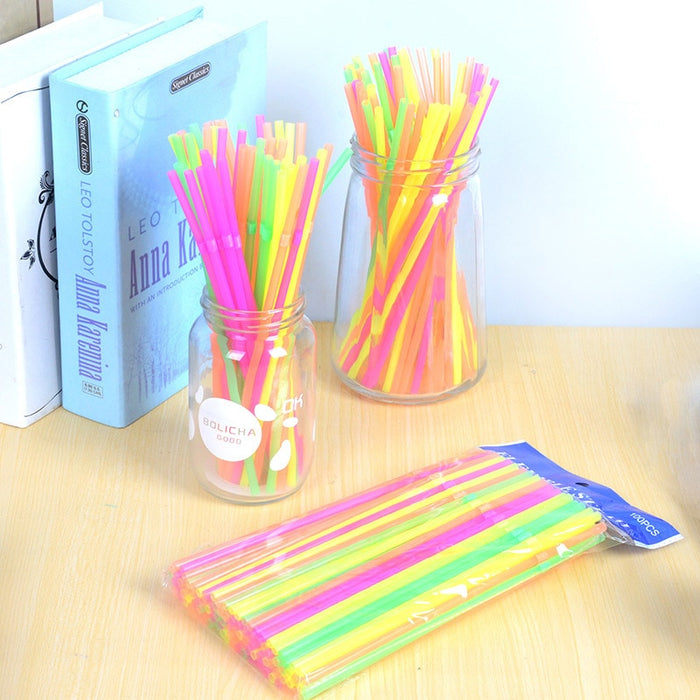 Fluorescent Plastic Bendable Drinking Straws Disposable Beverage Straws