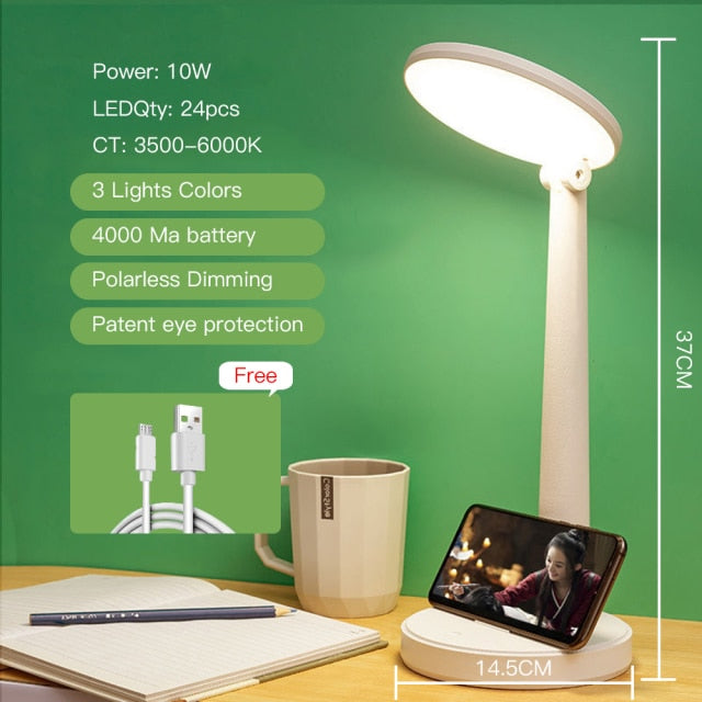 Led Desk Lamp, 3 Color Stepless Dimmable Lamp