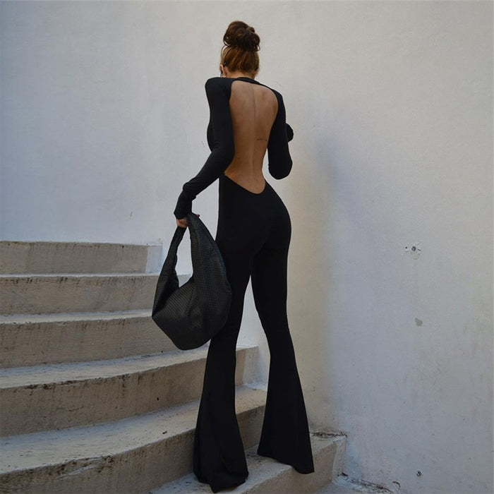 Solid Black Stretchy Bodycon Jumpsuits