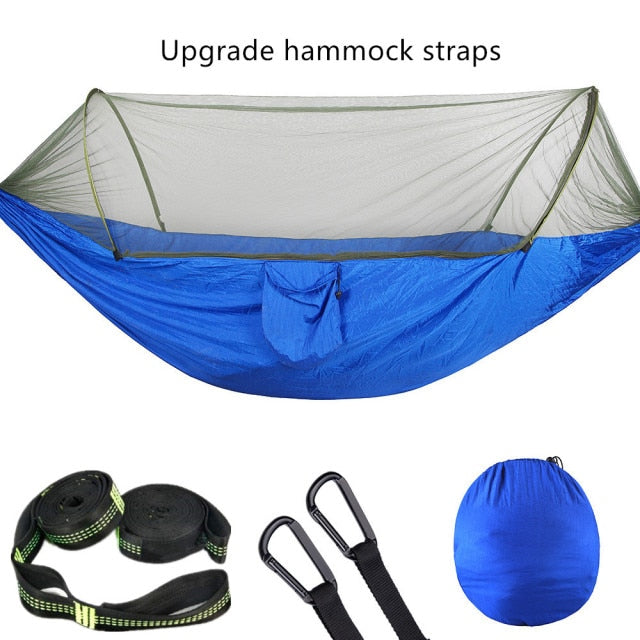 Camping Hammock with Mosquito Net, Pop-Up Light, Portable Outdoor Parachute Hammocks