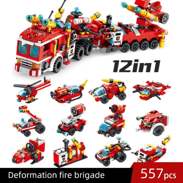 City Fire Station Model Building Blocks, Car Helicopter Construction, Firefighter Man Truck, Enlighten Bricks Toys For Children