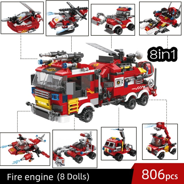 City Fire Station Model Building Blocks, Car Helicopter Construction, Firefighter Man Truck, Enlighten Bricks Toys For Children