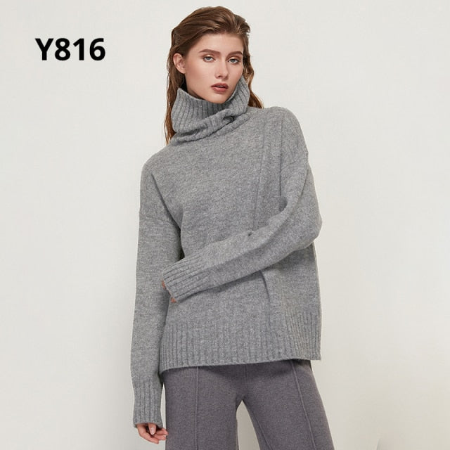 Autumn-Winter Women Knitted Turtleneck, Wool Sweaters, Casual Pullover