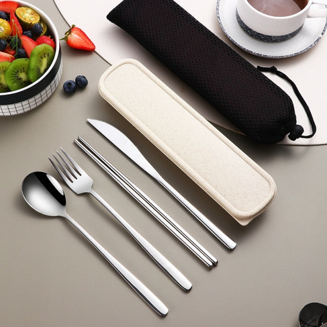 Dinnerware Set, Eco Friendly Dish Kitchen Accessories, Portable Cutlery Sets With Case