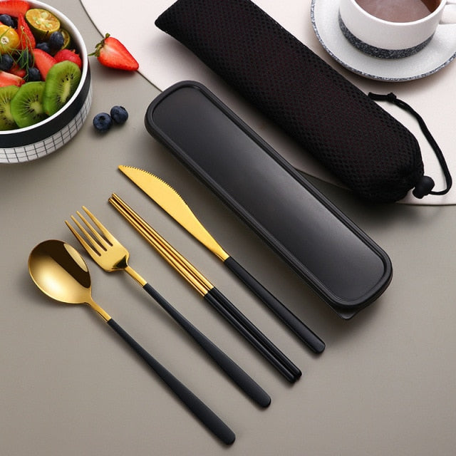 Dinnerware Set, Eco Friendly Dish Kitchen Accessories, Portable Cutlery Sets With Case