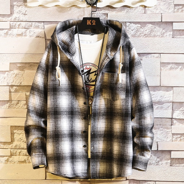 Casual Brand With Hooded Plaid Shirt