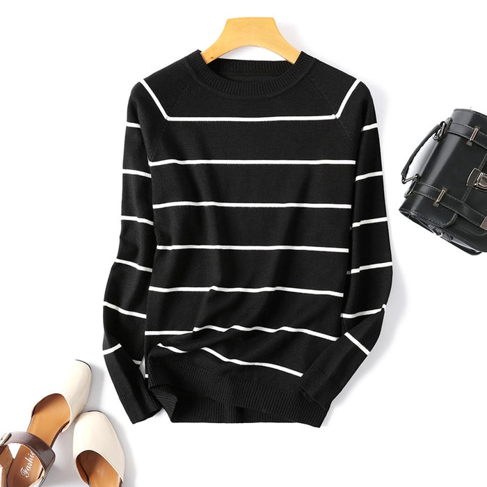 Autumn Winter Long Sleeve Striped Pullover