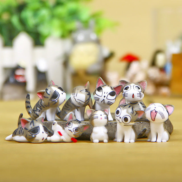 9pcs Kawaii Cats Kitty Statue Miniatures