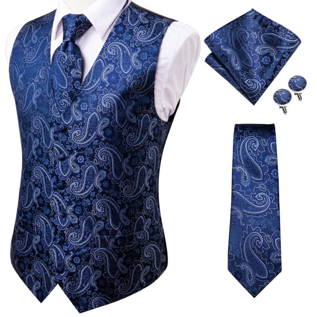 Hi-Tie Silk Men Vests and Tie Business Formal Dresses